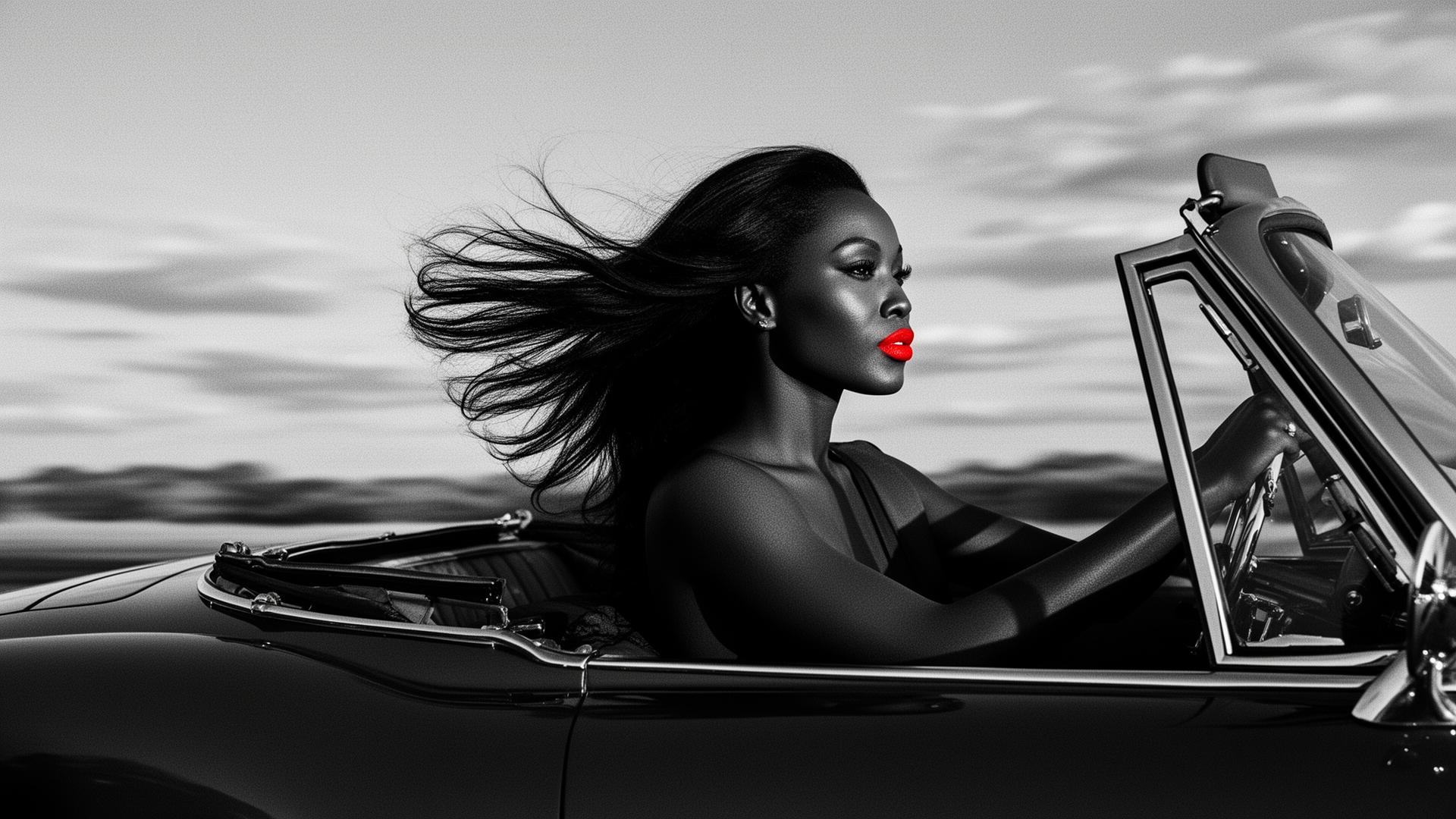 Elegant member driving a vintage convertible — editorial portrait